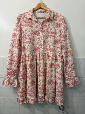 Cousin The Label Babydoll Long Sleeve Oversized Mini Dress M Cottage Feminine